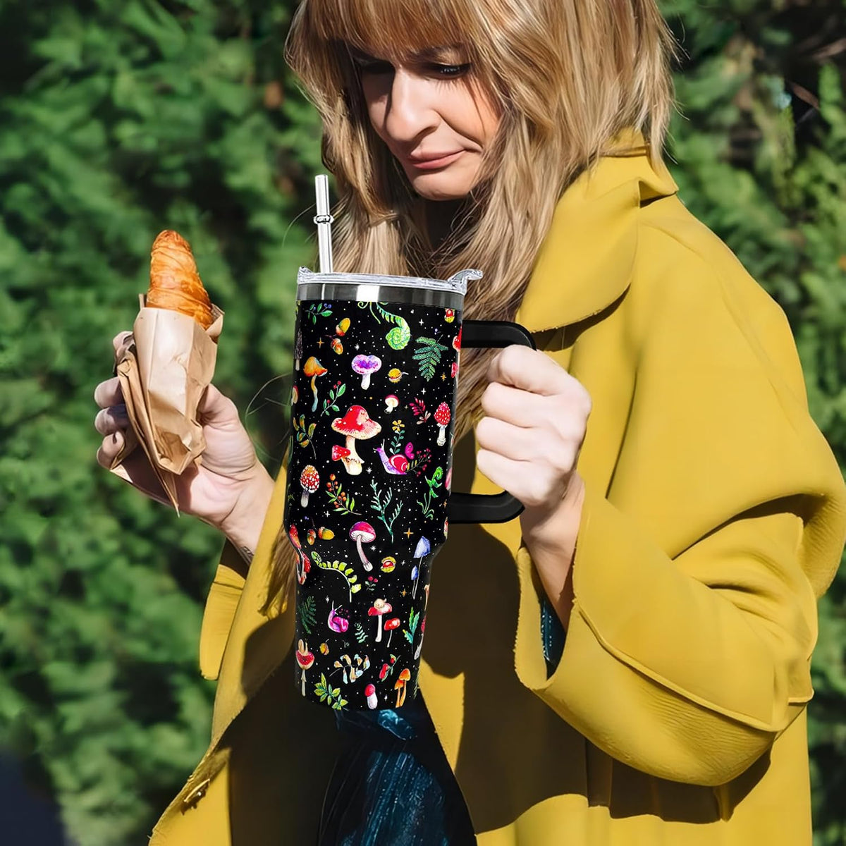 40 oz Daisy Tumbler with Handle and Straw Lid Daisy Themed Gifts for Women Flower Lovers Double Insulated Cup Travel Coffee Mug