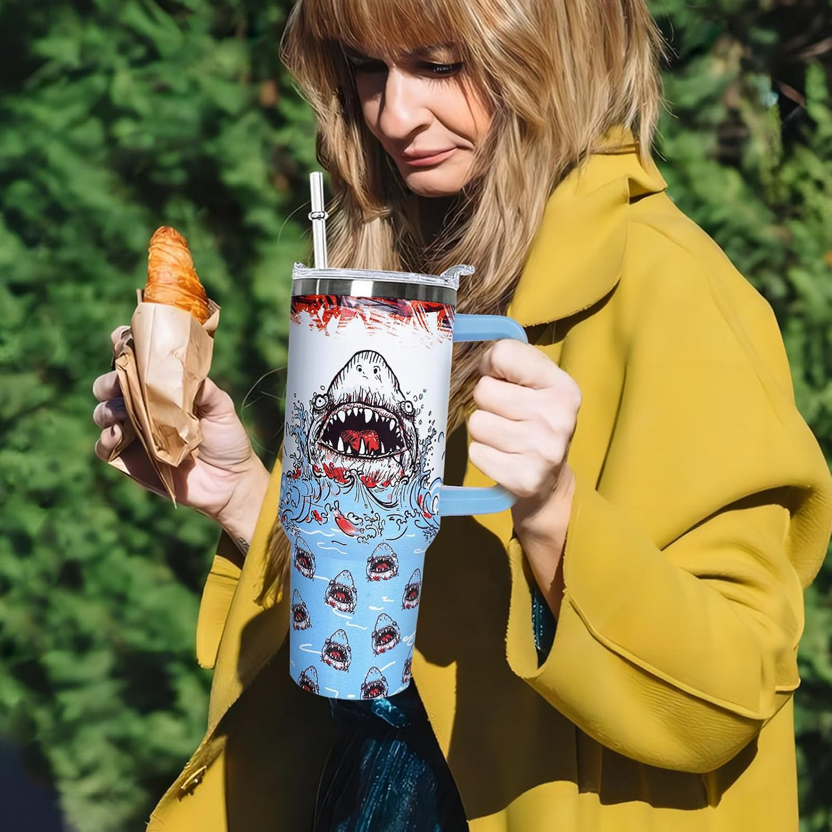 40 oz Daisy Tumbler with Handle and Straw Lid Daisy Themed Gifts for Women Flower Lovers Double Insulated Cup Travel Coffee Mug