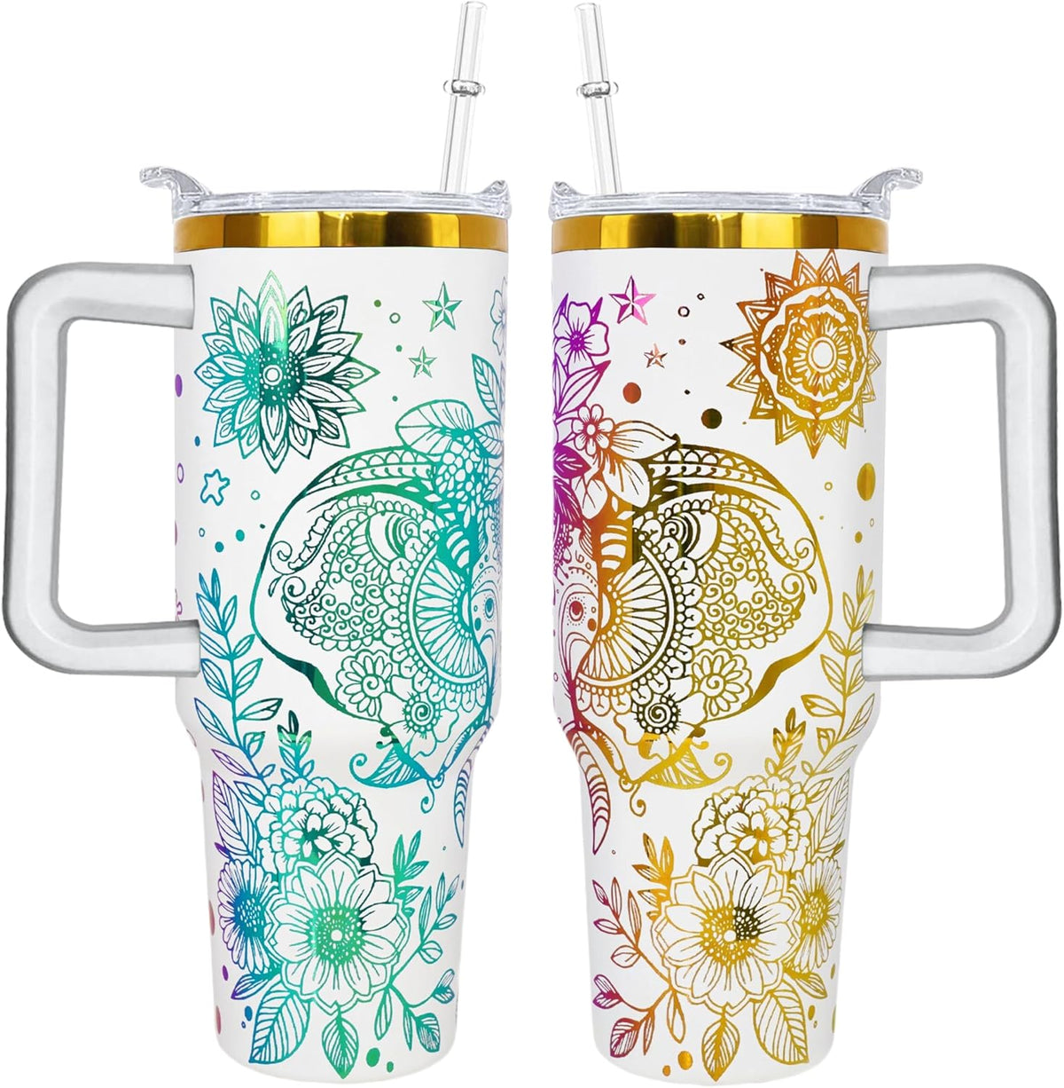 40 oz Daisy Tumbler with Handle and Straw Lid Daisy Themed Gifts for Women Flower Lovers Double Insulated Cup Travel Coffee Mug