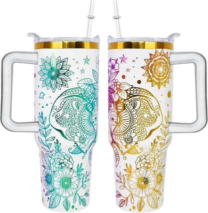 40 oz Daisy Tumbler with Handle and Straw Lid Daisy Themed Gifts for Women Flower Lovers Double Insulated Cup Travel Coffee Mug