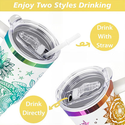 40 oz Daisy Tumbler with Handle and Straw Lid Daisy Themed Gifts for Women Flower Lovers Double Insulated Cup Travel Coffee Mug