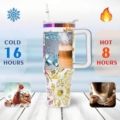 40 oz Daisy Tumbler with Handle and Straw Lid Daisy Themed Gifts for Women Flower Lovers Double Insulated Cup Travel Coffee Mug