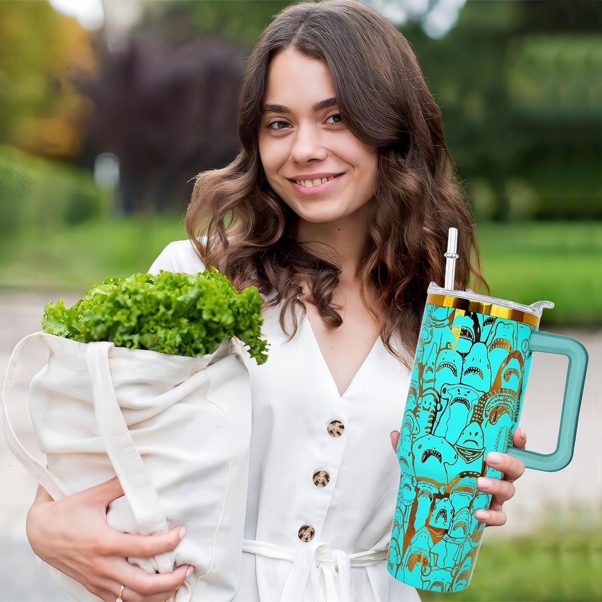 40 oz Daisy Tumbler with Handle and Straw Lid Daisy Themed Gifts for Women Flower Lovers Double Insulated Cup Travel Coffee Mug