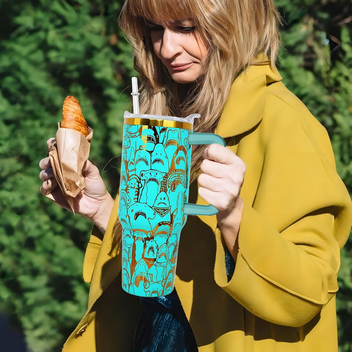 40 oz Daisy Tumbler with Handle and Straw Lid Daisy Themed Gifts for Women Flower Lovers Double Insulated Cup Travel Coffee Mug
