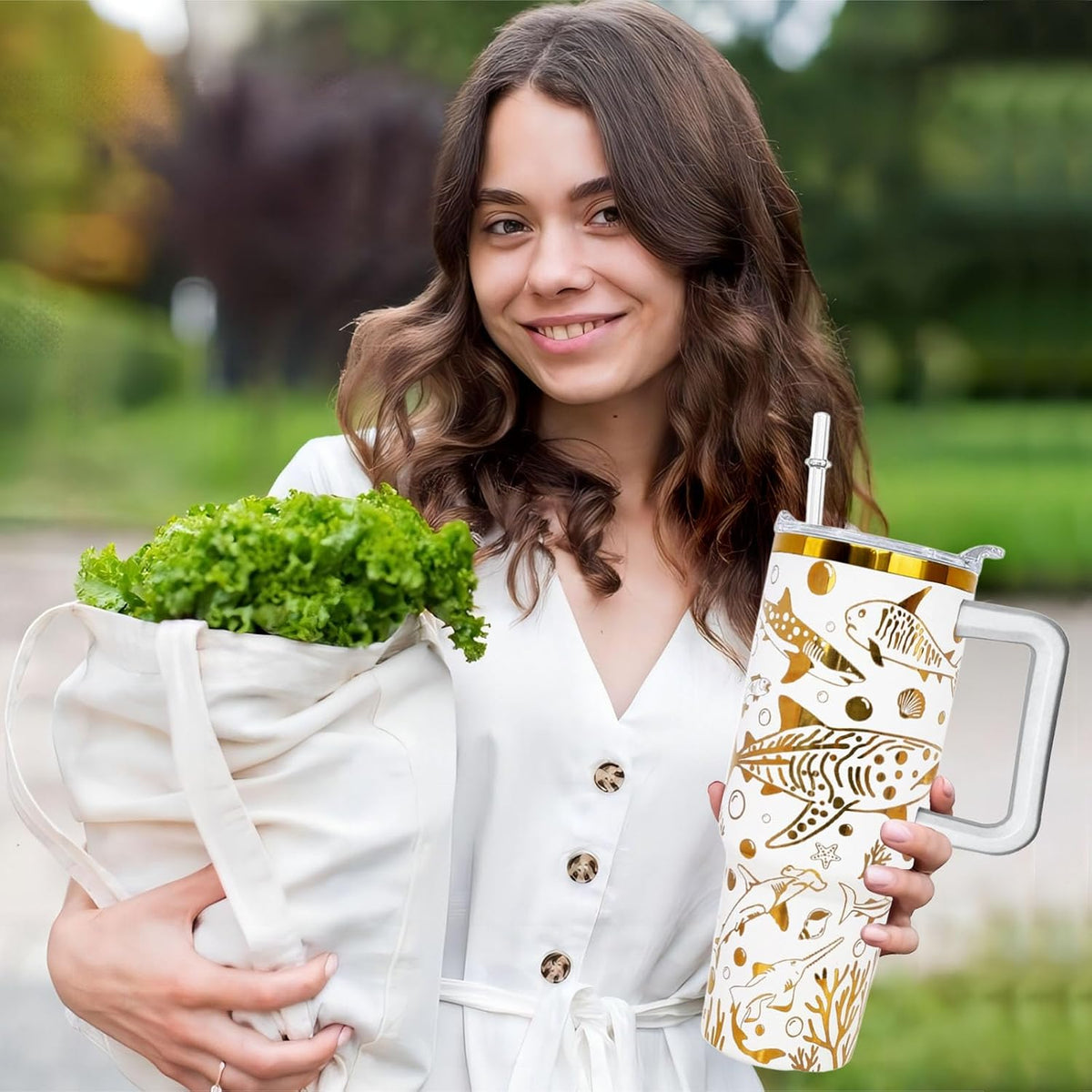 40 oz Daisy Tumbler with Handle and Straw Lid Daisy Themed Gifts for Women Flower Lovers Double Insulated Cup Travel Coffee Mug