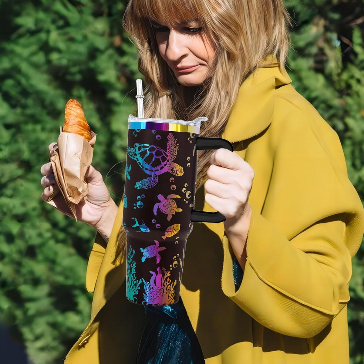 40 oz Daisy Tumbler with Handle and Straw Lid Daisy Themed Gifts for Women Flower Lovers Double Insulated Cup Travel Coffee Mug