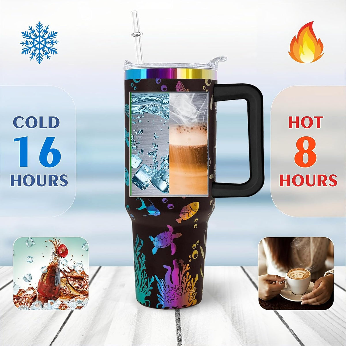 40 oz Daisy Tumbler with Handle and Straw Lid Daisy Themed Gifts for Women Flower Lovers Double Insulated Cup Travel Coffee Mug