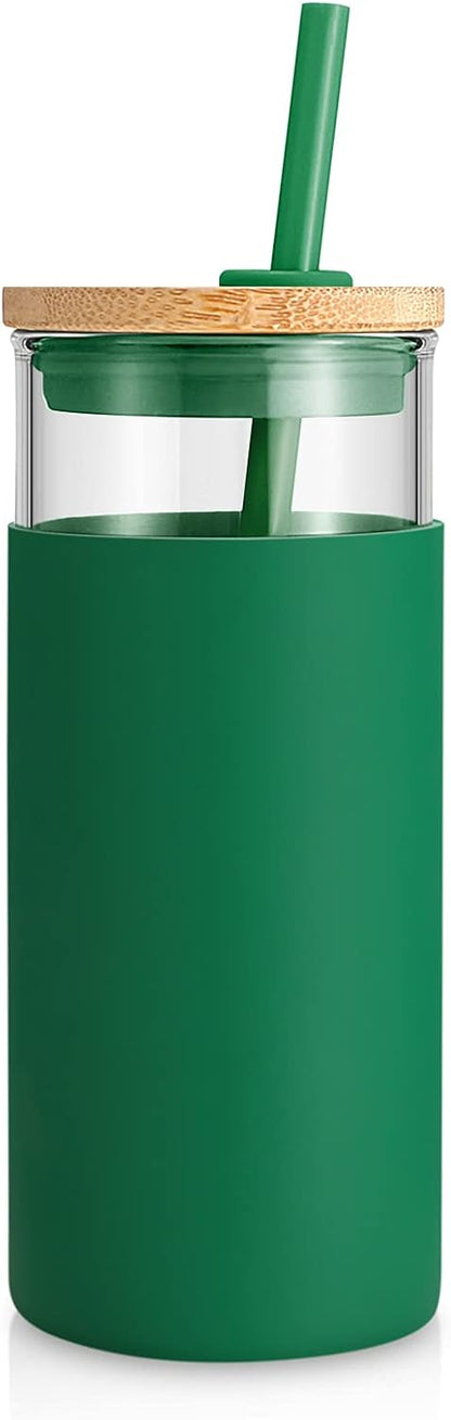20 oz Glass Tumbler with Lids and Straws, Reusable Iced Coffee Cups - Colors B