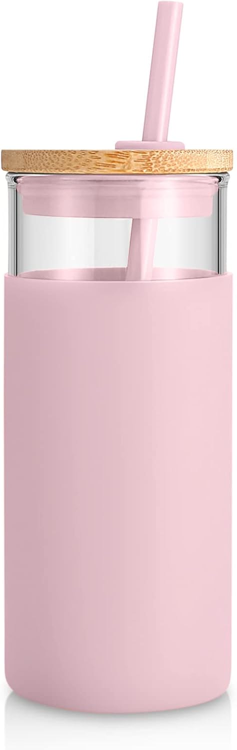 20 oz Glass Tumbler with Lids and Straws, Reusable Iced Coffee Cups - Colors B