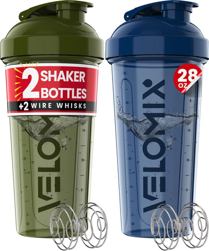 2 Pack 28oz Protein Shaker Bottle for Protein Mixes, Black/Transpar