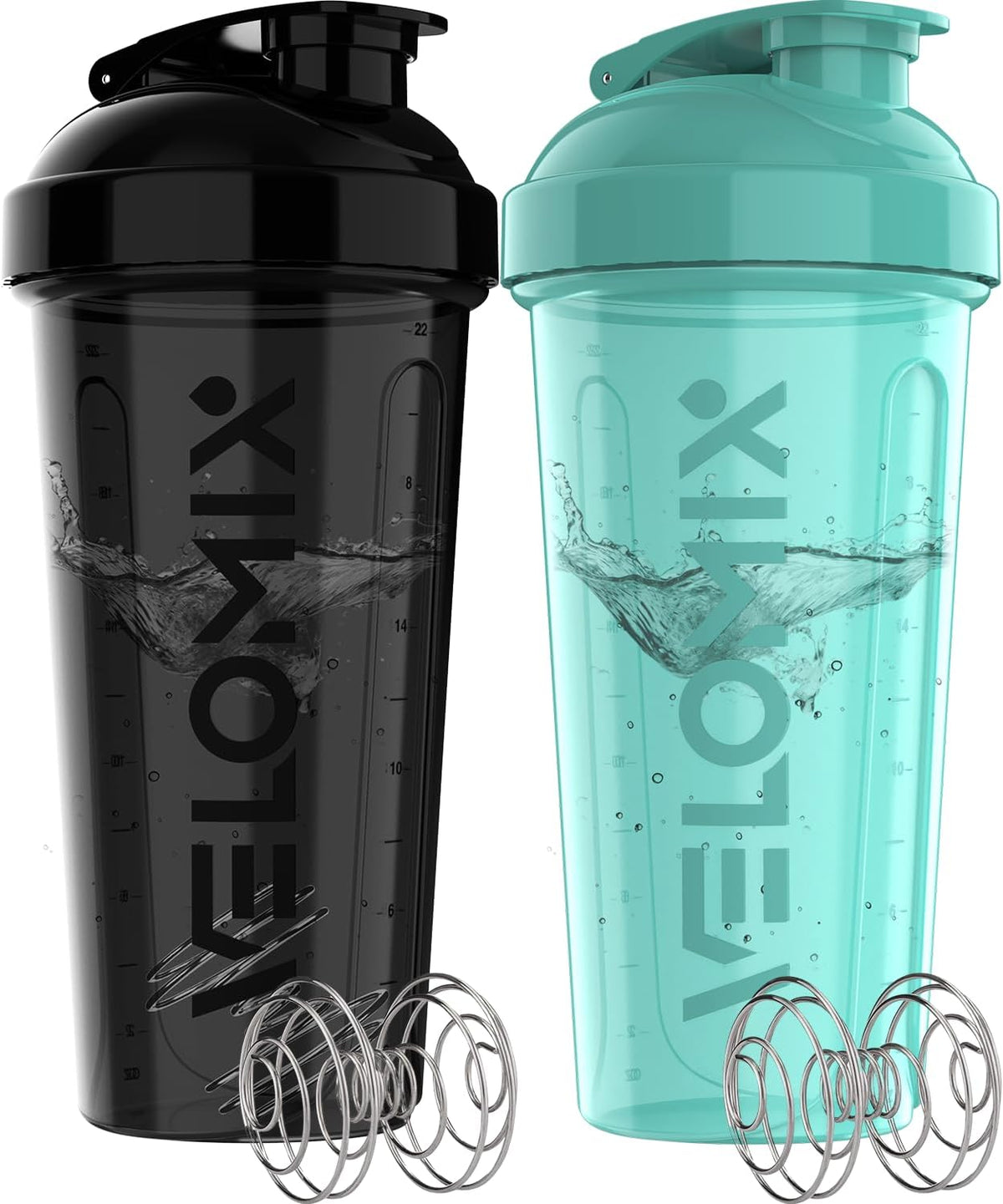 2 Pack 28oz Protein Shaker Bottle for Protein Mixes, Black/Transpar
