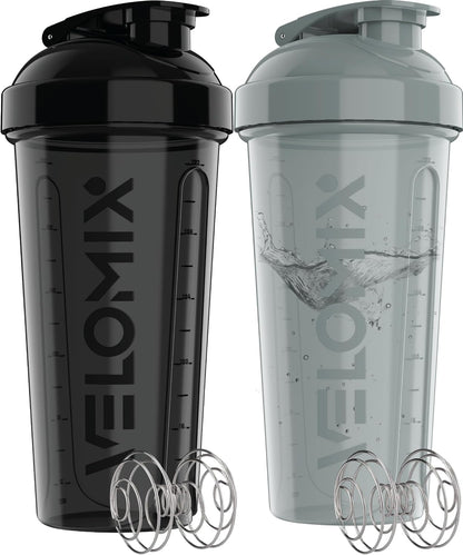 2 Pack 28oz Protein Shaker Bottle for Protein Mixes, Black/Transpar