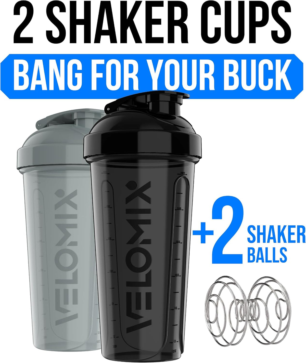 2 Pack 28oz Protein Shaker Bottle for Protein Mixes, Black/Transpar