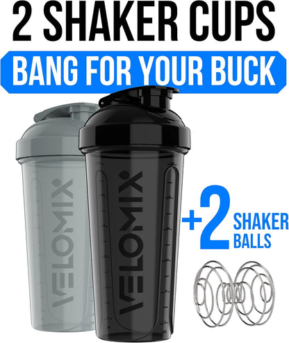 2 Pack 28oz Protein Shaker Bottle for Protein Mixes, Black/Transpar
