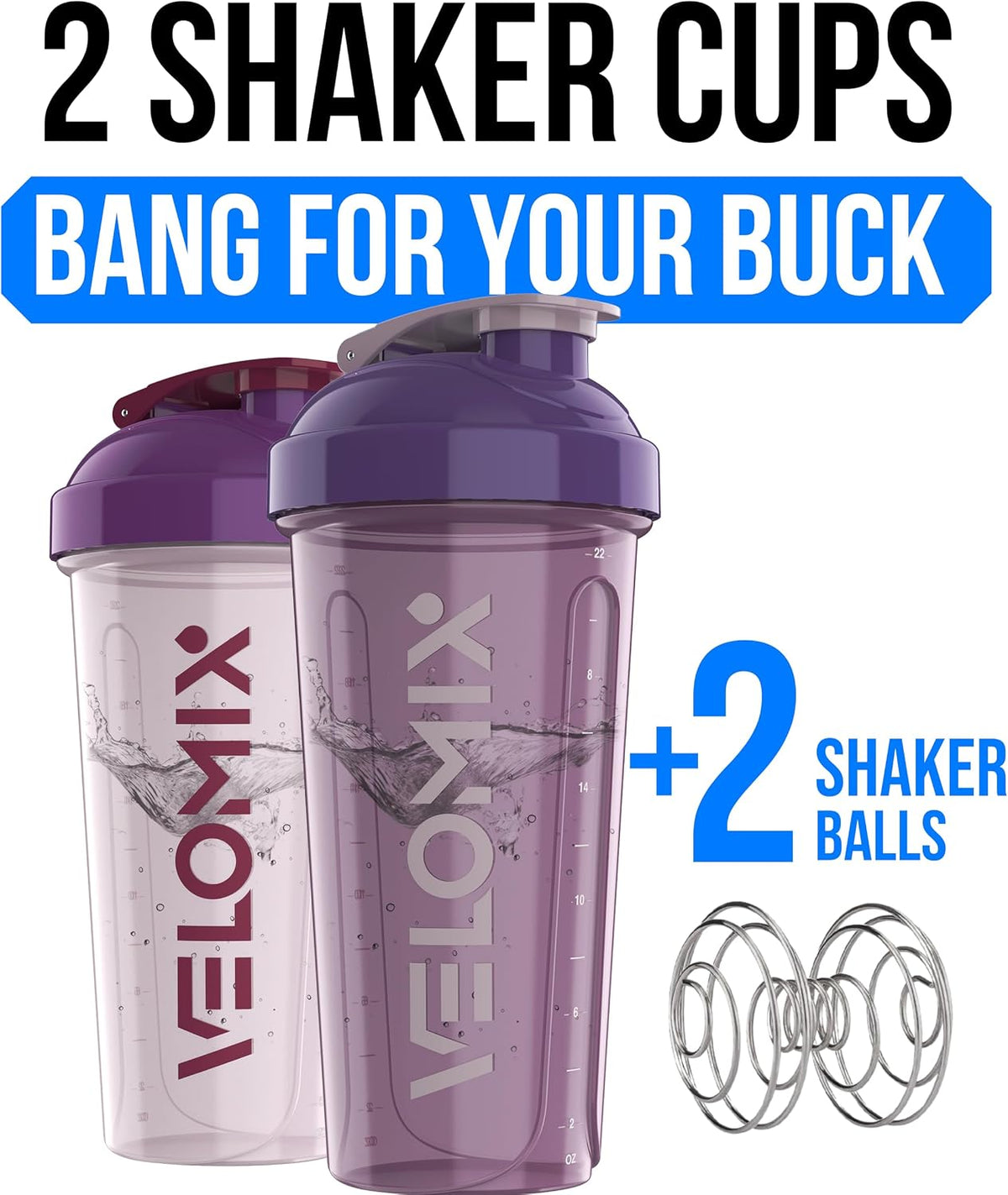 2 Pack 28oz Protein Shaker Bottle for Protein Mixes, Black/Transpar