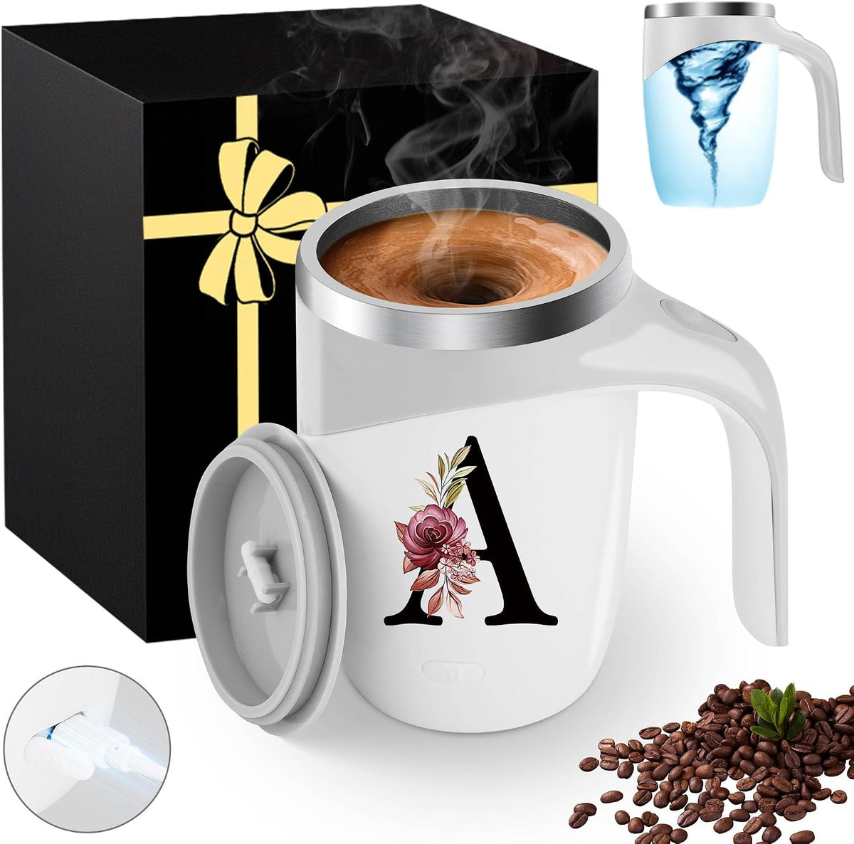 Initial Magnetic Stirring Coffee Mug Stainless Insulated Travel Cup Best Female Friend Happy Birthday Close Women Gifts Stuff Bestie Soul Sister Long Distance Personalized Unique Cute Xmas Present,E