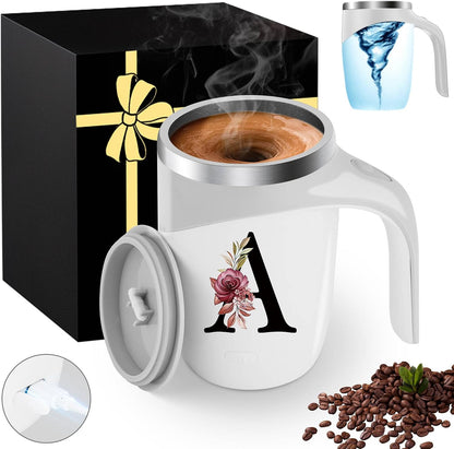 Initial Magnetic Stirring Coffee Mug Stainless Insulated Travel Cup Best Female Friend Happy Birthday Close Women Gifts Stuff Bestie Soul Sister Long Distance Personalized Unique Cute Xmas Present,E