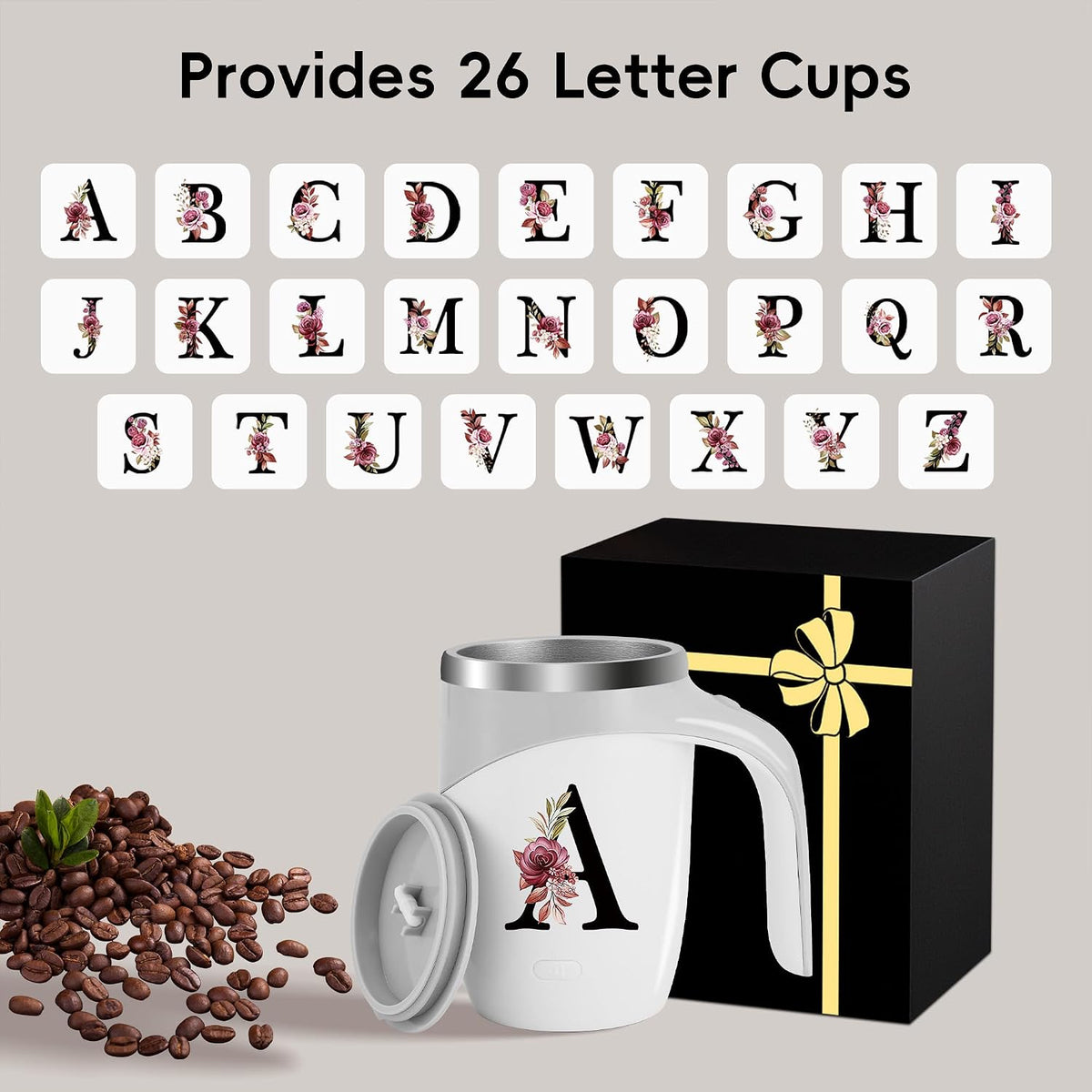 Initial Magnetic Stirring Coffee Mug Stainless Insulated Travel Cup Best Female Friend Happy Birthday Close Women Gifts Stuff Bestie Soul Sister Long Distance Personalized Unique Cute Xmas Present,E