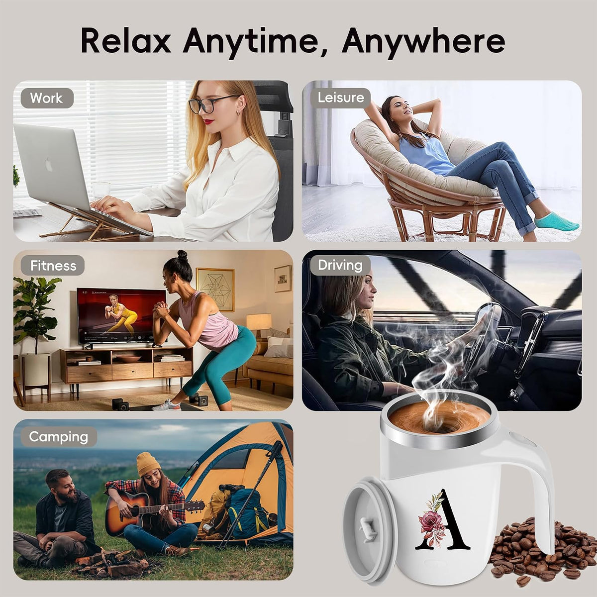 Initial Magnetic Stirring Coffee Mug Stainless Insulated Travel Cup Best Female Friend Happy Birthday Close Women Gifts Stuff Bestie Soul Sister Long Distance Personalized Unique Cute Xmas Present,E