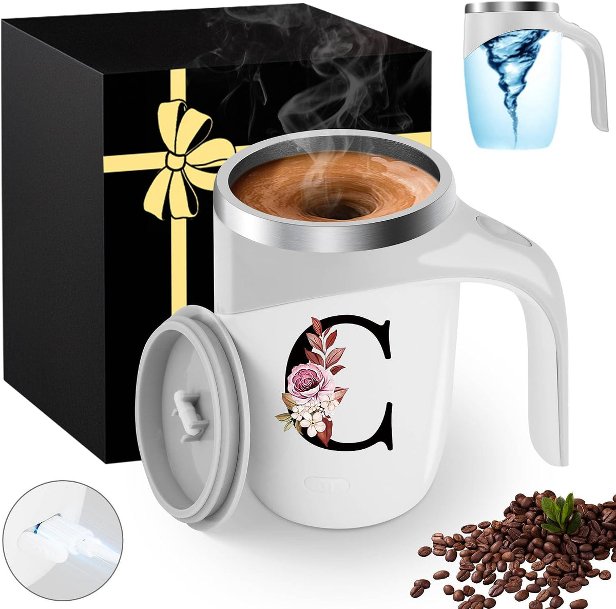 Initial Magnetic Stirring Coffee Mug Stainless Insulated Travel Cup Best Female Friend Happy Birthday Close Women Gifts Stuff Bestie Soul Sister Long Distance Personalized Unique Cute Xmas Present,E