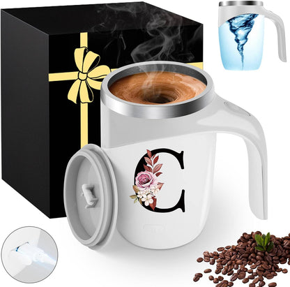 Initial Magnetic Stirring Coffee Mug Stainless Insulated Travel Cup Best Female Friend Happy Birthday Close Women Gifts Stuff Bestie Soul Sister Long Distance Personalized Unique Cute Xmas Present,E