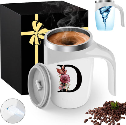 Initial Magnetic Stirring Coffee Mug Stainless Insulated Travel Cup Best Female Friend Happy Birthday Close Women Gifts Stuff Bestie Soul Sister Long Distance Personalized Unique Cute Xmas Present,E