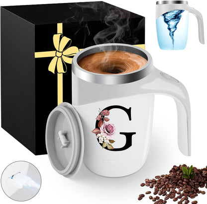 Initial Magnetic Stirring Coffee Mug Stainless Insulated Travel Cup Best Female Friend Happy Birthday Close Women Gifts Stuff Bestie Soul Sister Long Distance Personalized Unique Cute Xmas Present,E