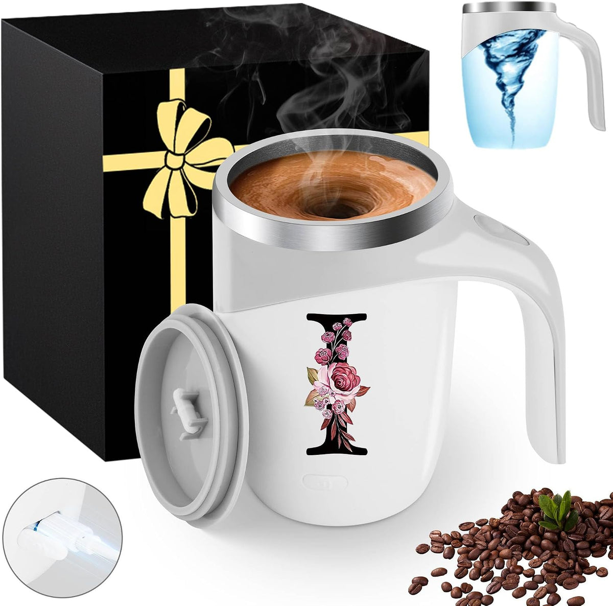 Initial Magnetic Stirring Coffee Mug Stainless Insulated Travel Cup Best Female Friend Happy Birthday Close Women Gifts Stuff Bestie Soul Sister Long Distance Personalized Unique Cute Xmas Present,E