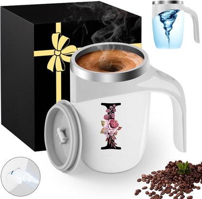 Initial Magnetic Stirring Coffee Mug Stainless Insulated Travel Cup Best Female Friend Happy Birthday Close Women Gifts Stuff Bestie Soul Sister Long Distance Personalized Unique Cute Xmas Present,E