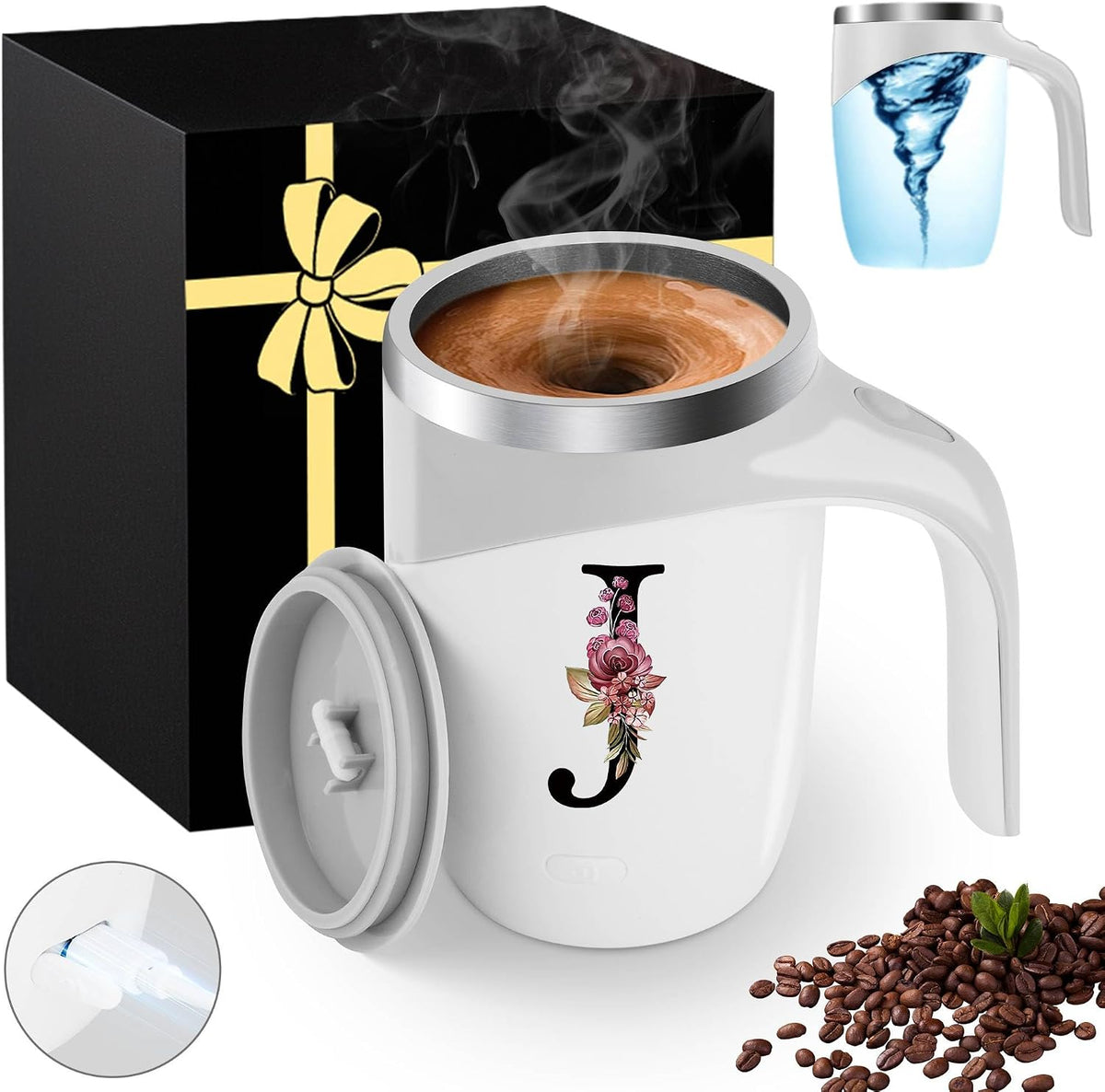 Initial Magnetic Stirring Coffee Mug Stainless Insulated Travel Cup Best Female Friend Happy Birthday Close Women Gifts Stuff Bestie Soul Sister Long Distance Personalized Unique Cute Xmas Present,E