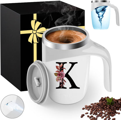 Initial Magnetic Stirring Coffee Mug Stainless Insulated Travel Cup Best Female Friend Happy Birthday Close Women Gifts Stuff Bestie Soul Sister Long Distance Personalized Unique Cute Xmas Present,E