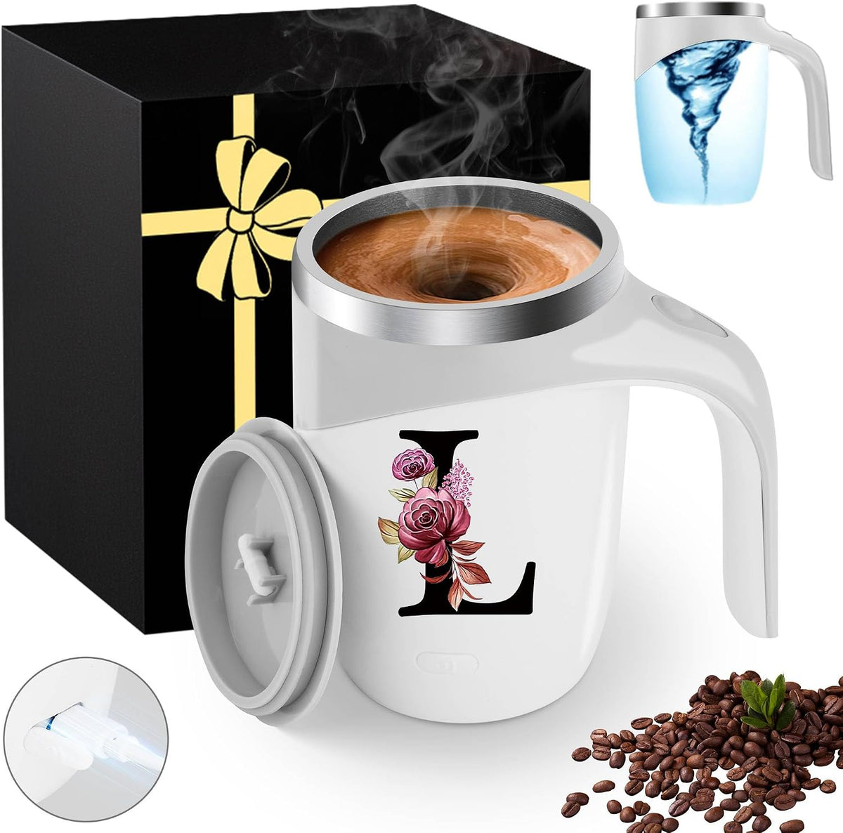 Initial Magnetic Stirring Coffee Mug Stainless Insulated Travel Cup Best Female Friend Happy Birthday Close Women Gifts Stuff Bestie Soul Sister Long Distance Personalized Unique Cute Xmas Present,E