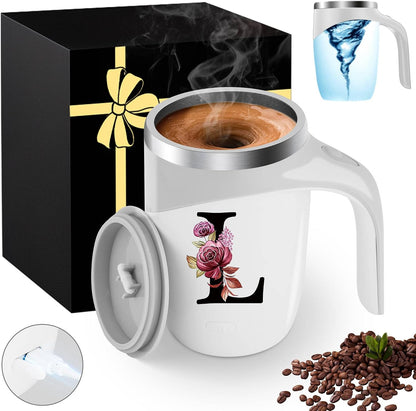 Initial Magnetic Stirring Coffee Mug Stainless Insulated Travel Cup Best Female Friend Happy Birthday Close Women Gifts Stuff Bestie Soul Sister Long Distance Personalized Unique Cute Xmas Present,E