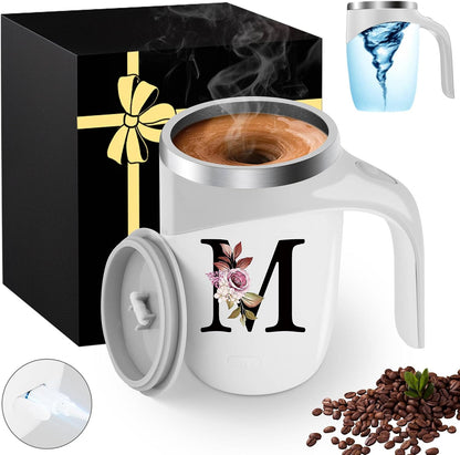Initial Magnetic Stirring Coffee Mug Stainless Insulated Travel Cup Best Female Friend Happy Birthday Close Women Gifts Stuff Bestie Soul Sister Long Distance Personalized Unique Cute Xmas Present,E