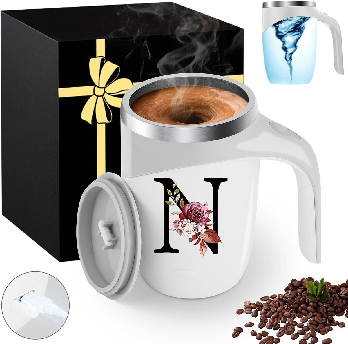 Initial Magnetic Stirring Coffee Mug Stainless Insulated Travel Cup Best Female Friend Happy Birthday Close Women Gifts Stuff Bestie Soul Sister Long Distance Personalized Unique Cute Xmas Present,E
