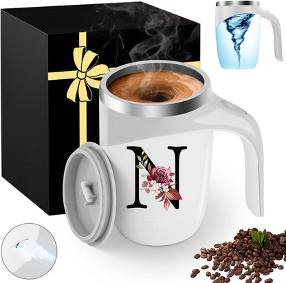 Initial Magnetic Stirring Coffee Mug Stainless Insulated Travel Cup Best Female Friend Happy Birthday Close Women Gifts Stuff Bestie Soul Sister Long Distance Personalized Unique Cute Xmas Present,E