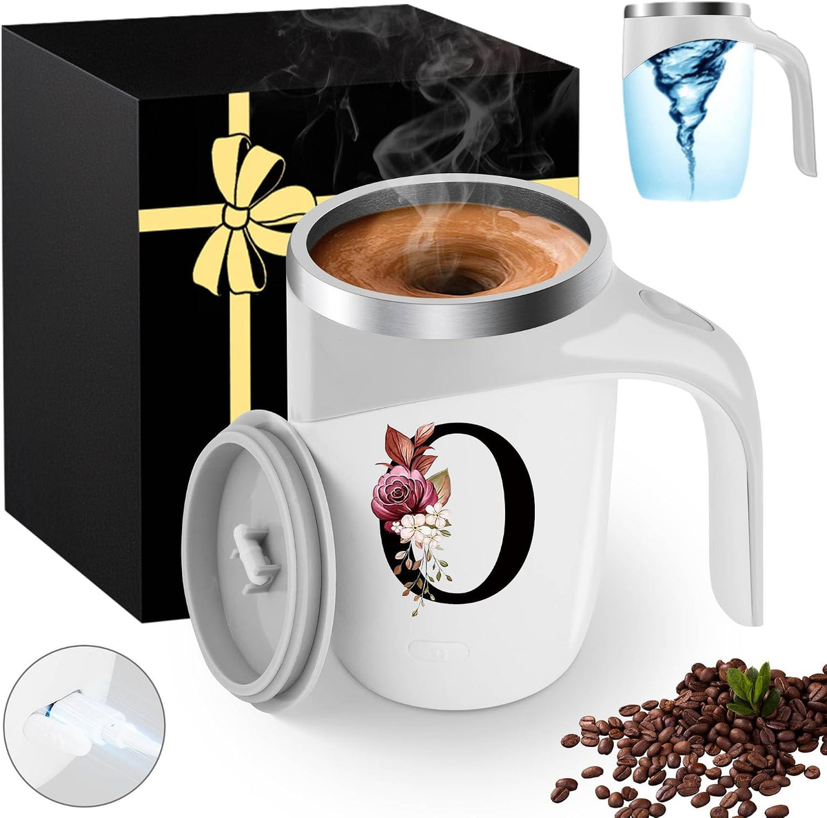Initial Magnetic Stirring Coffee Mug Stainless Insulated Travel Cup Best Female Friend Happy Birthday Close Women Gifts Stuff Bestie Soul Sister Long Distance Personalized Unique Cute Xmas Present,E