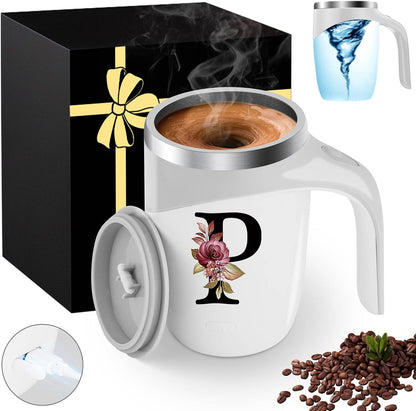 Initial Magnetic Stirring Coffee Mug Stainless Insulated Travel Cup Best Female Friend Happy Birthday Close Women Gifts Stuff Bestie Soul Sister Long Distance Personalized Unique Cute Xmas Present,E