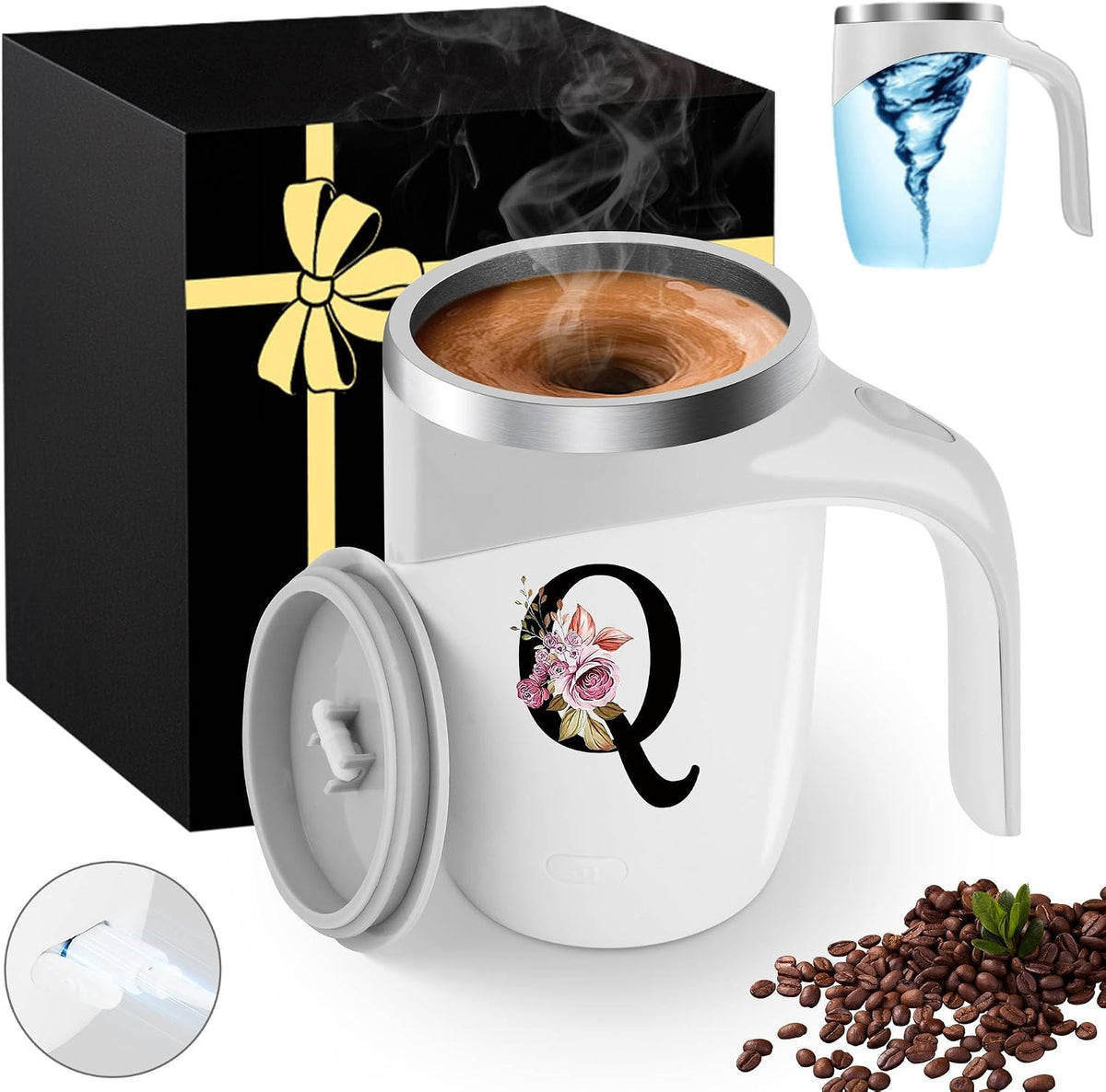 Initial Magnetic Stirring Coffee Mug Stainless Insulated Travel Cup Best Female Friend Happy Birthday Close Women Gifts Stuff Bestie Soul Sister Long Distance Personalized Unique Cute Xmas Present,E