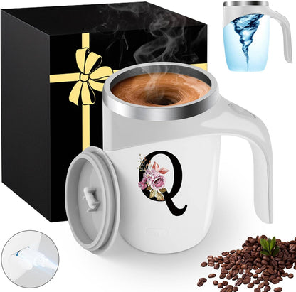 Initial Magnetic Stirring Coffee Mug Stainless Insulated Travel Cup Best Female Friend Happy Birthday Close Women Gifts Stuff Bestie Soul Sister Long Distance Personalized Unique Cute Xmas Present,E