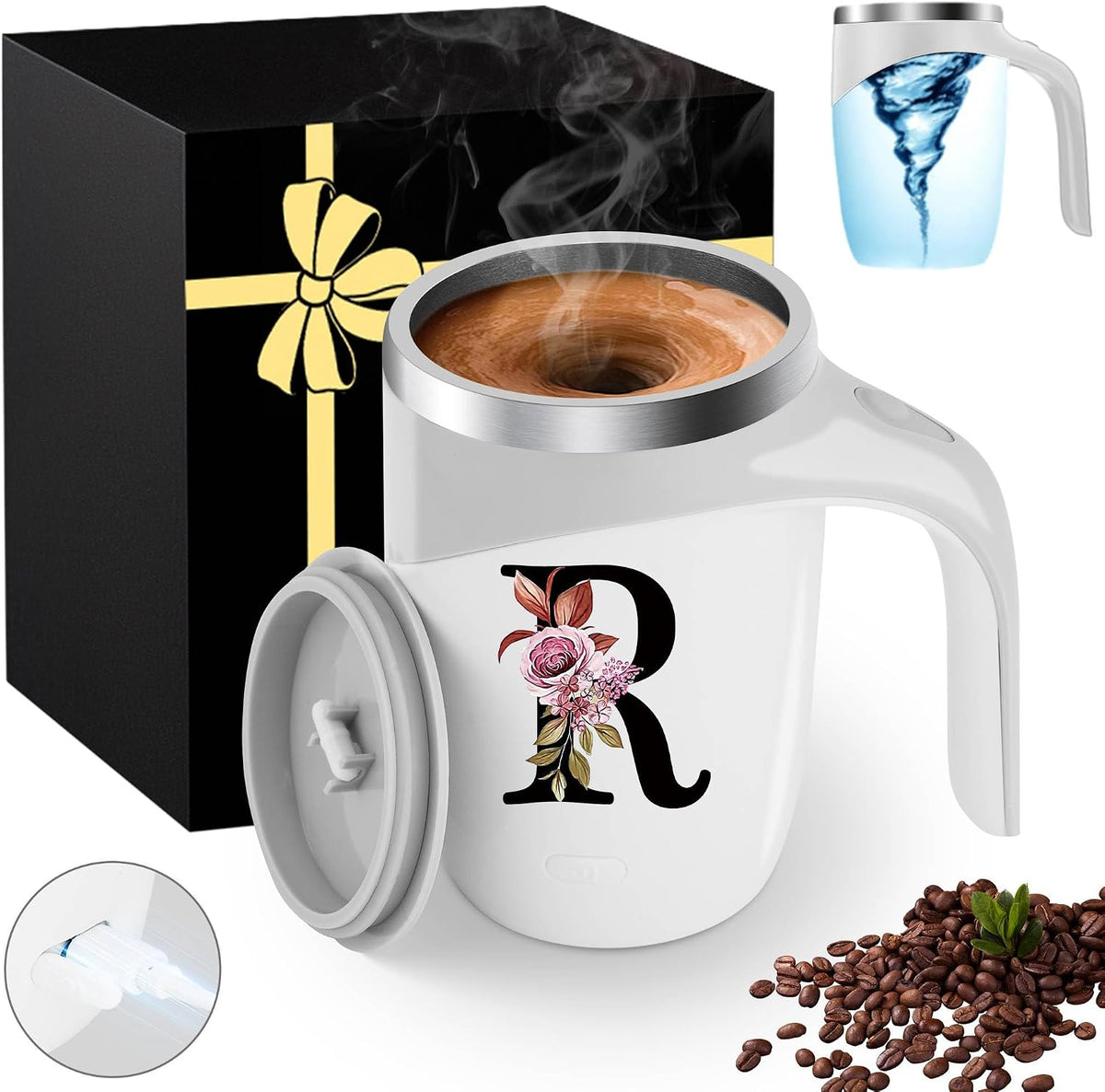 Initial Magnetic Stirring Coffee Mug Stainless Insulated Travel Cup Best Female Friend Happy Birthday Close Women Gifts Stuff Bestie Soul Sister Long Distance Personalized Unique Cute Xmas Present,E