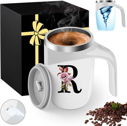 Initial Magnetic Stirring Coffee Mug Stainless Insulated Travel Cup Best Female Friend Happy Birthday Close Women Gifts Stuff Bestie Soul Sister Long Distance Personalized Unique Cute Xmas Present,E
