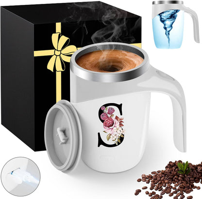 Initial Magnetic Stirring Coffee Mug Stainless Insulated Travel Cup Best Female Friend Happy Birthday Close Women Gifts Stuff Bestie Soul Sister Long Distance Personalized Unique Cute Xmas Present,E