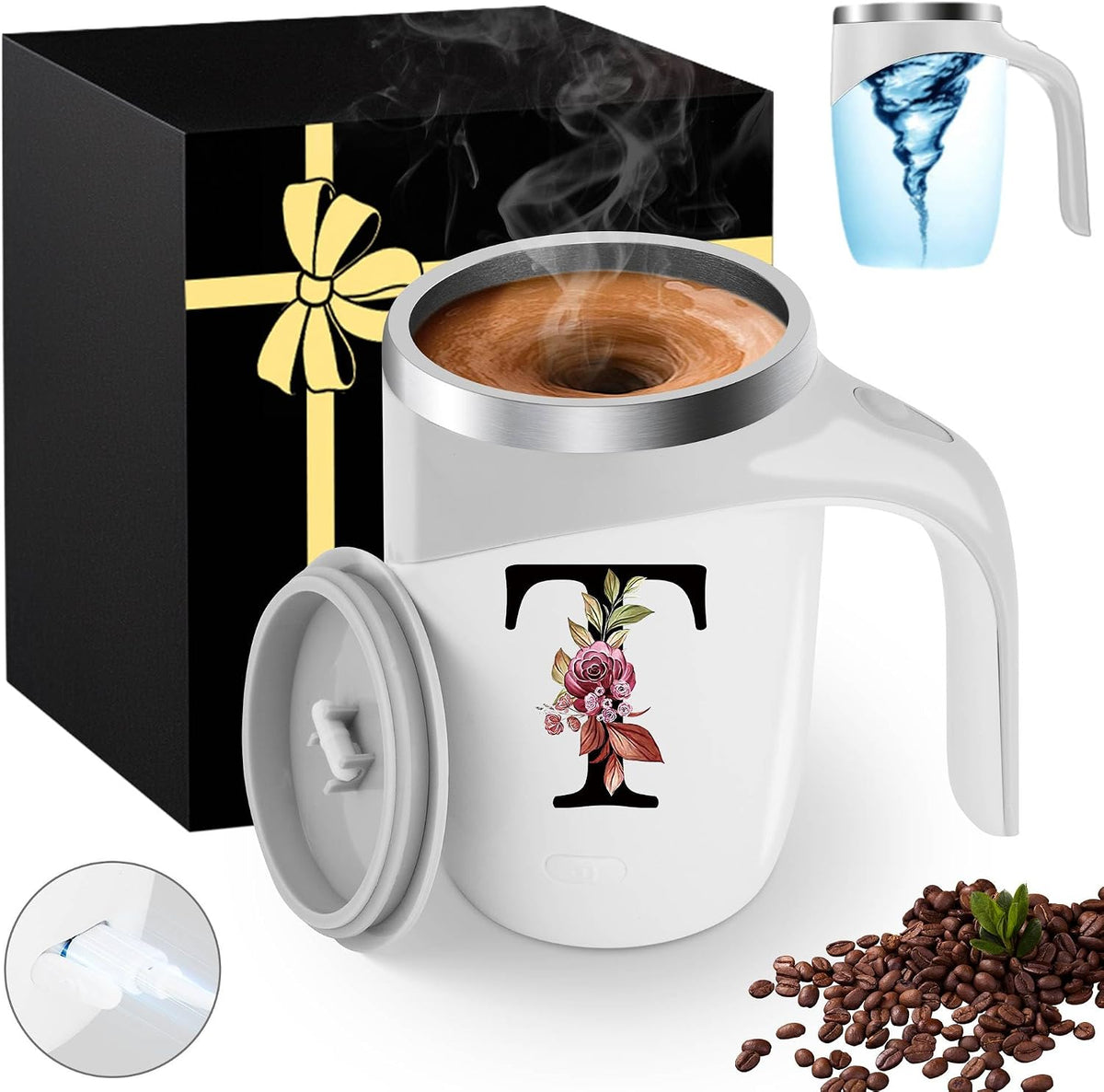 Initial Magnetic Stirring Coffee Mug Stainless Insulated Travel Cup Best Female Friend Happy Birthday Close Women Gifts Stuff Bestie Soul Sister Long Distance Personalized Unique Cute Xmas Present,E