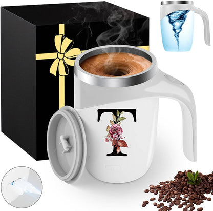 Initial Magnetic Stirring Coffee Mug Stainless Insulated Travel Cup Best Female Friend Happy Birthday Close Women Gifts Stuff Bestie Soul Sister Long Distance Personalized Unique Cute Xmas Present,E