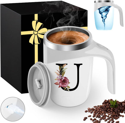 Initial Magnetic Stirring Coffee Mug Stainless Insulated Travel Cup Best Female Friend Happy Birthday Close Women Gifts Stuff Bestie Soul Sister Long Distance Personalized Unique Cute Xmas Present,E