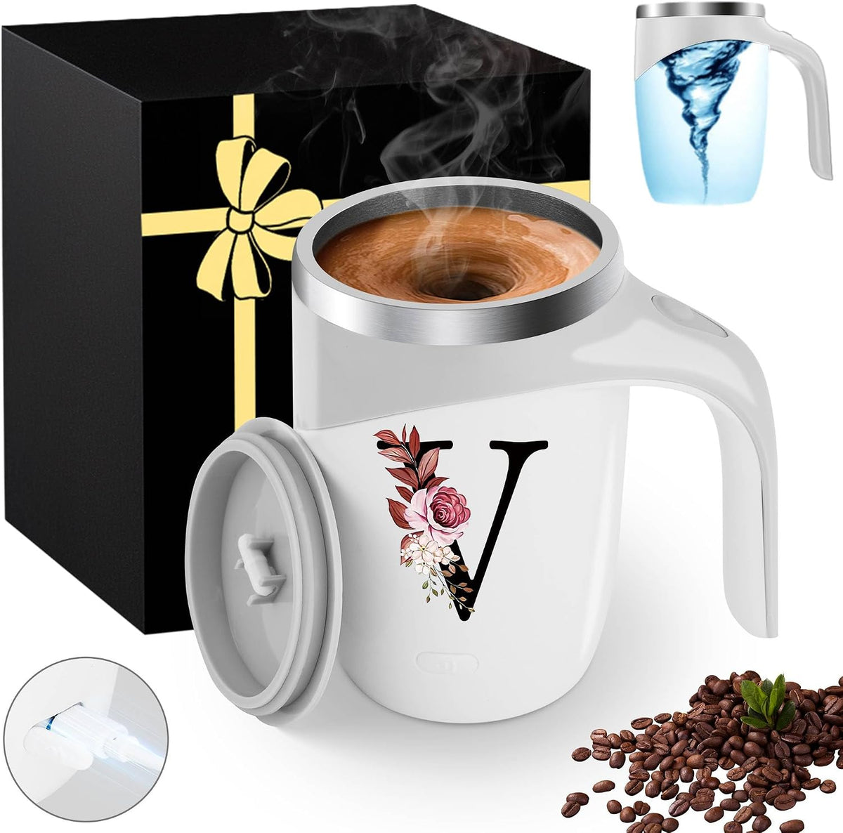 Initial Magnetic Stirring Coffee Mug Stainless Insulated Travel Cup Best Female Friend Happy Birthday Close Women Gifts Stuff Bestie Soul Sister Long Distance Personalized Unique Cute Xmas Present,E