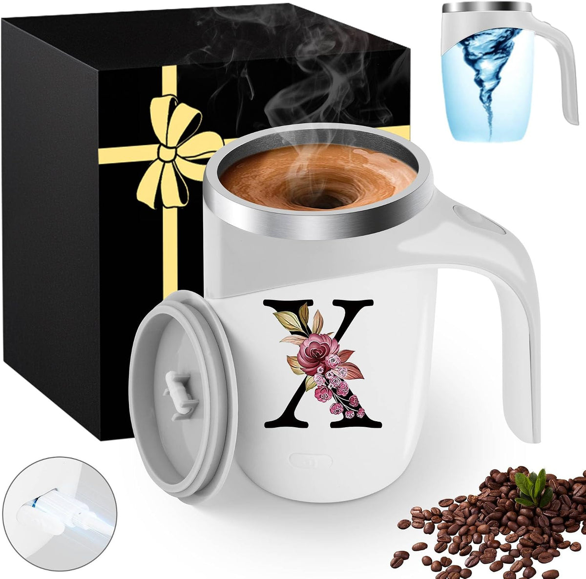 Initial Magnetic Stirring Coffee Mug Stainless Insulated Travel Cup Best Female Friend Happy Birthday Close Women Gifts Stuff Bestie Soul Sister Long Distance Personalized Unique Cute Xmas Present,E