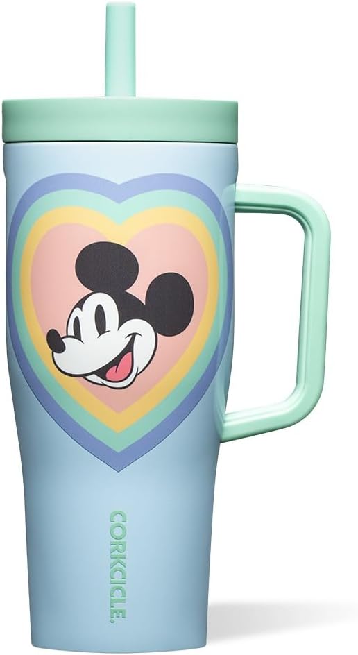 Cruiser Insulated Tumbler - Stainless Steel Tumbler with Handle & Straw, Leak Proof for Cold Drinks, Triple Insulated Spill Proof Cupholder Friendly BPA-Free 22oz Disney Mickey Retro Rainbow