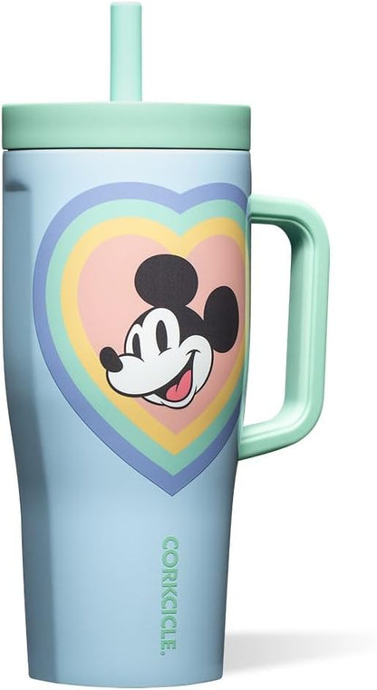 Cruiser Insulated Tumbler - Stainless Steel Tumbler with Handle & Straw, Leak Proof for Cold Drinks, Triple Insulated Spill Proof Cupholder Friendly BPA-Free 22oz Disney Mickey Retro Rainbow